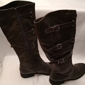 Rebel gray buckle/tie/zipper boots size 8